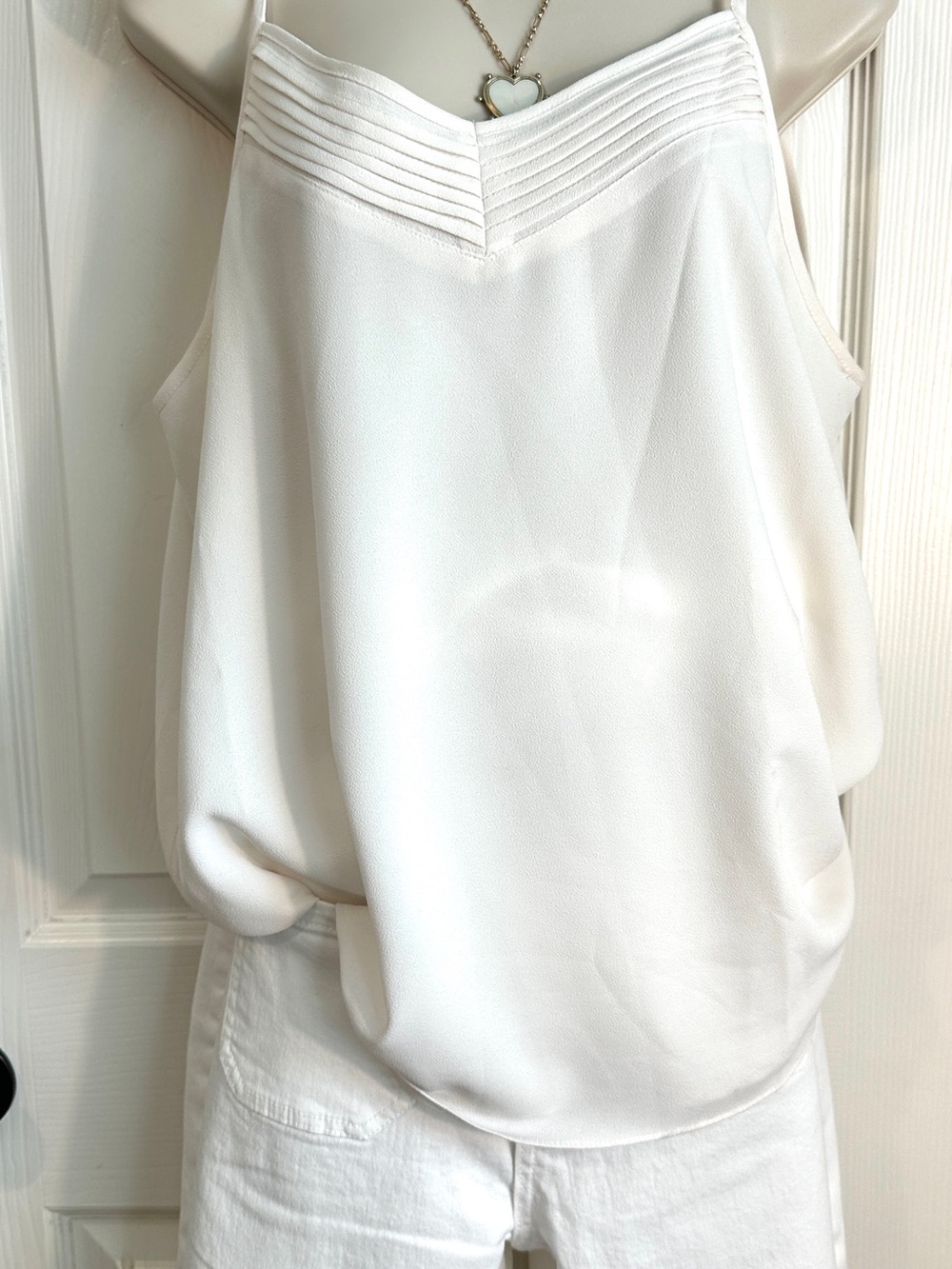 White Pleated V-Neck Sleeveless Camisole